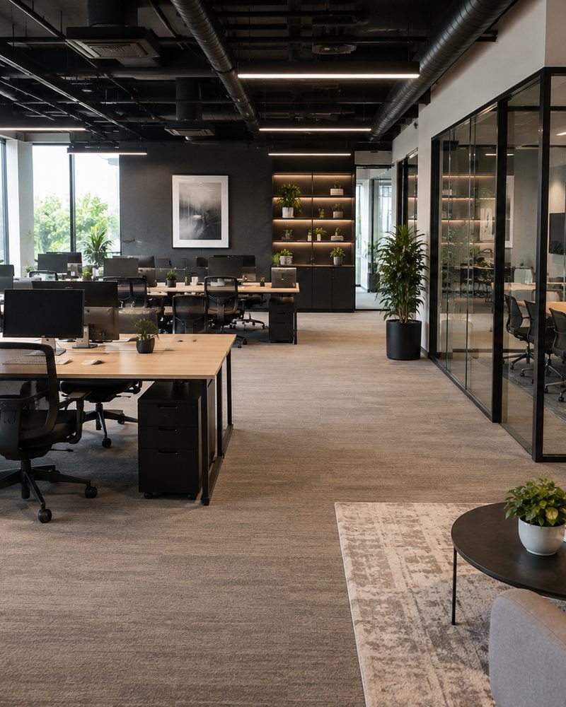Open-plan office cleaned and reset by Red Sky Cleaning