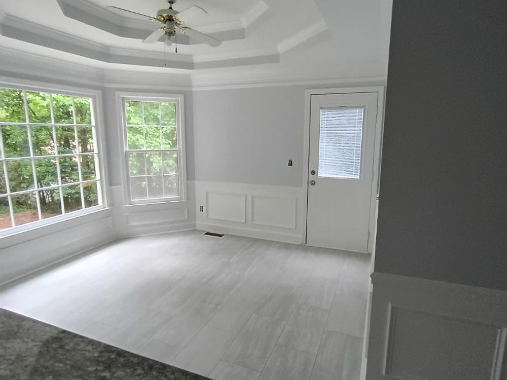 Coffered-ceiling room finished and dust-free after a post-construction clean